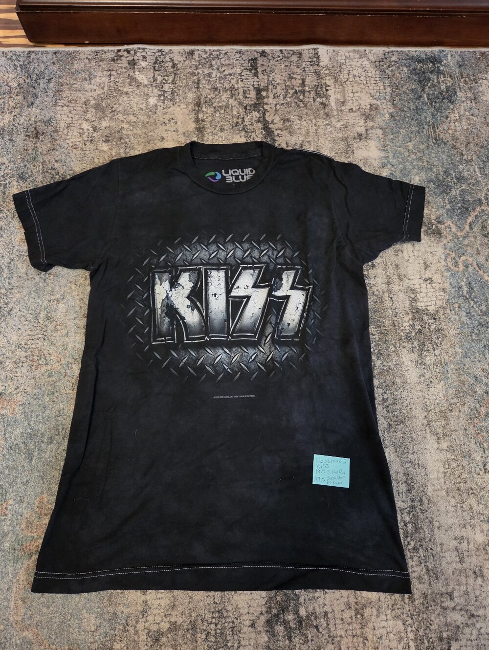 Liquid Blue KISS Band Graphic Tie-Dye T-Shirt - Metal Logo Diamond Plate S